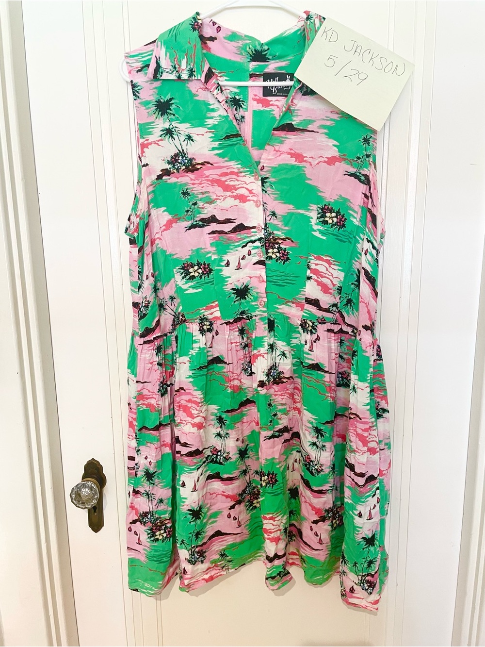 Hell Bunny Tropical Print Tunic Dress in Pink & Green
